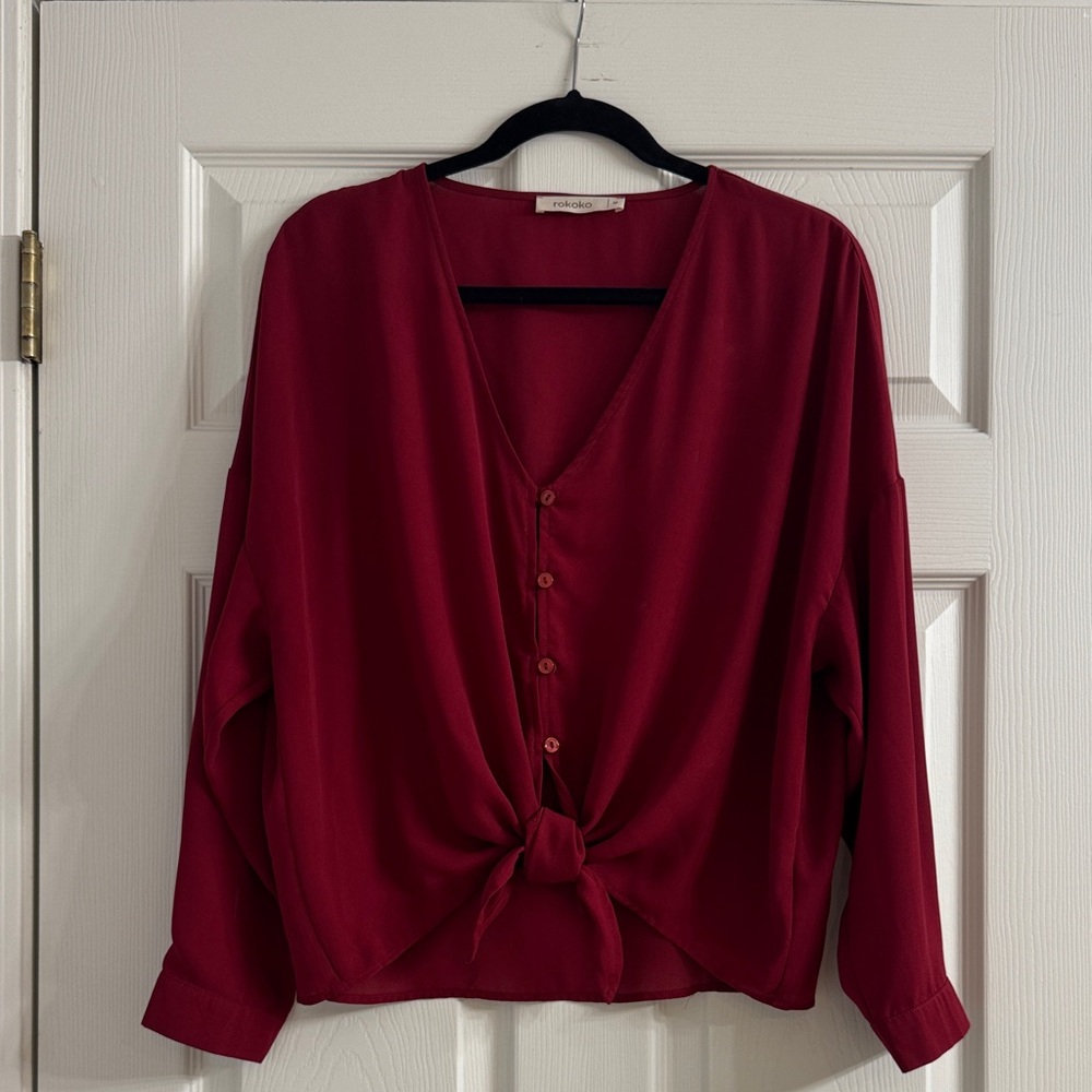 Elegant Burgundy Button-Down Blouse